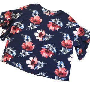 Halogen Nordstrom Rack Floral on Navy Blouse